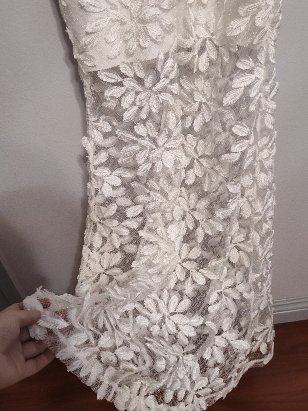 White 3D Floral Lace Maxi Dress size S Bridal bride beach wedding boho, new with - Picture 9 of 16